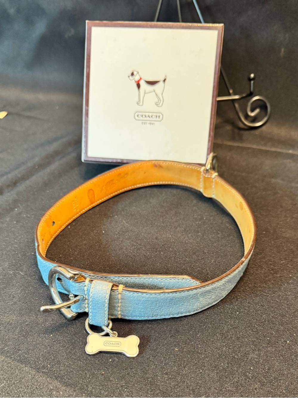 Coach Baby Blue Pebbled Leather Dog Collar - XL